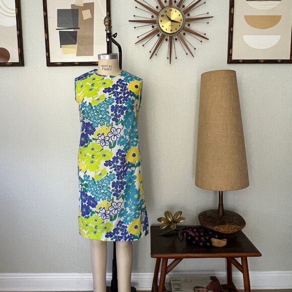 Vintage 1960s Mid Century Hawaiian Fritzi of California Floral Sun Dress L-XL - Picture 1 of 6